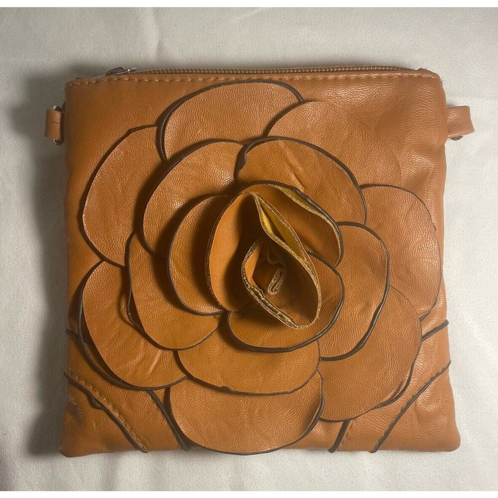 Unbranded Flower Faux Leather Orange Mini Wristlet